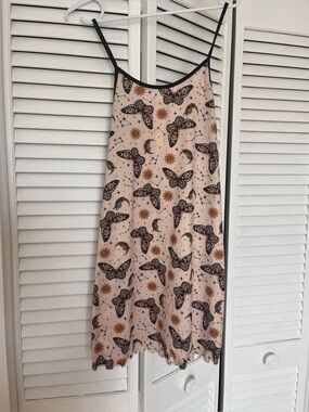 Butterfly & Celestial Slip Dress in Blush with Black Trim